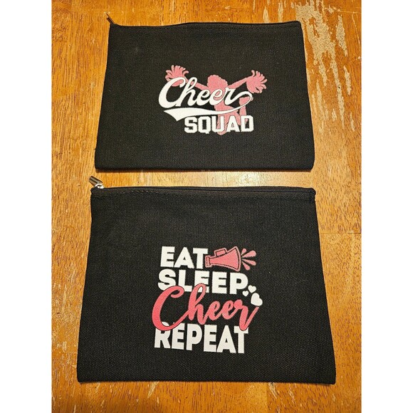 2 Pack Bundle Cheer Zip Up Bags Black White and Pink Cheer Squad Cosmetics New - Picture 1 of 2